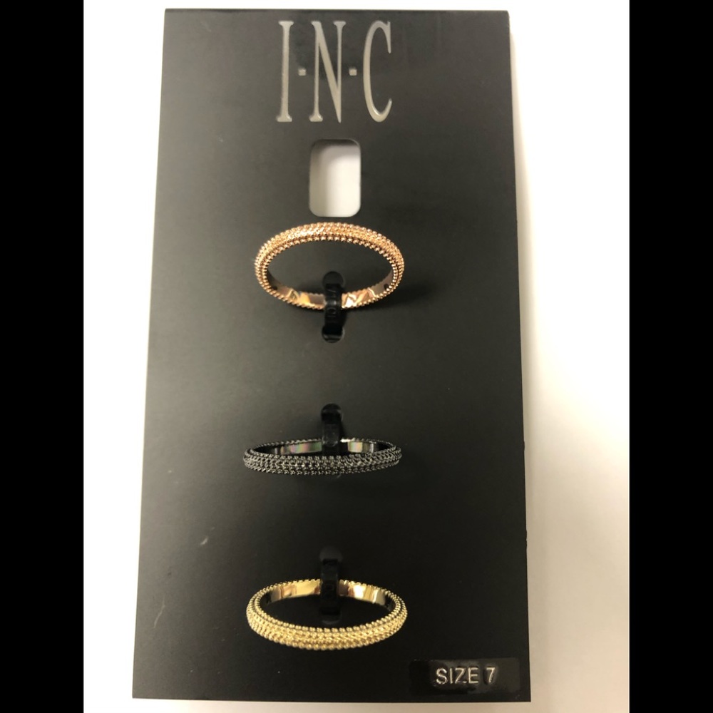 NWT - I. N.C. Set of 3 Rings - Rose Gold, & Black